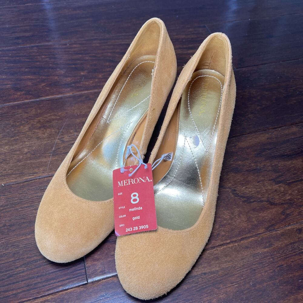 Merona Melinda Sile gold suede pumps NEW Sz 8